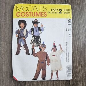 NEW McCall's 2851 Children's Cowboys/Native Americans Costumes Pattern Size 5-6